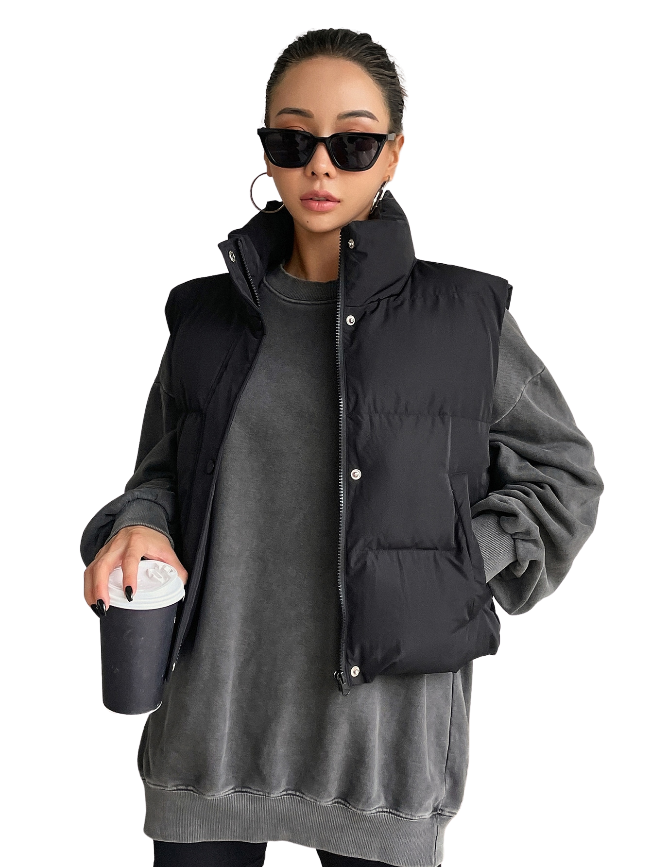 Colete Feminino Curto para Inverno – Jaqueta com Zíper Frontal