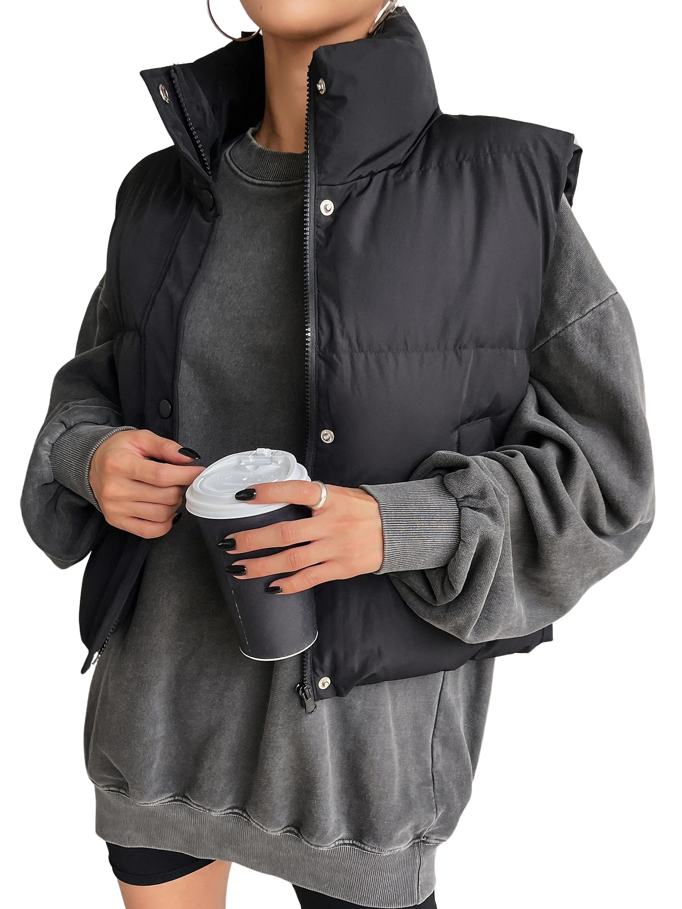 Colete Feminino Curto para Inverno – Jaqueta com Zíper Frontal