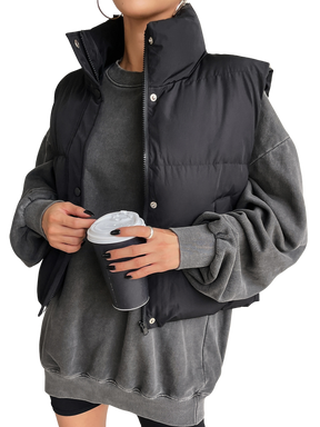 Colete Feminino Curto para Inverno – Jaqueta com Zíper Frontal