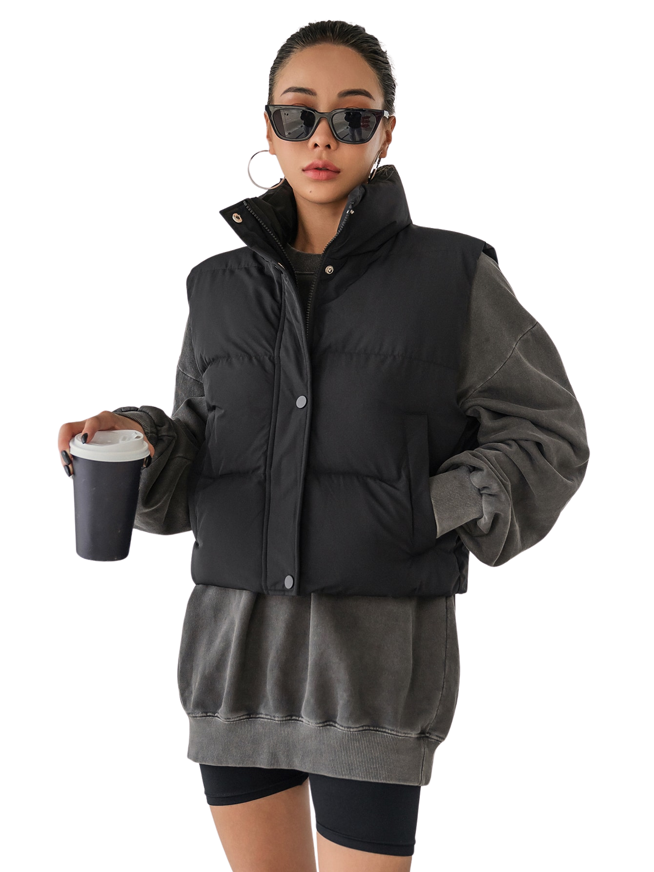 Colete Feminino Curto para Inverno – Jaqueta com Zíper Frontal
