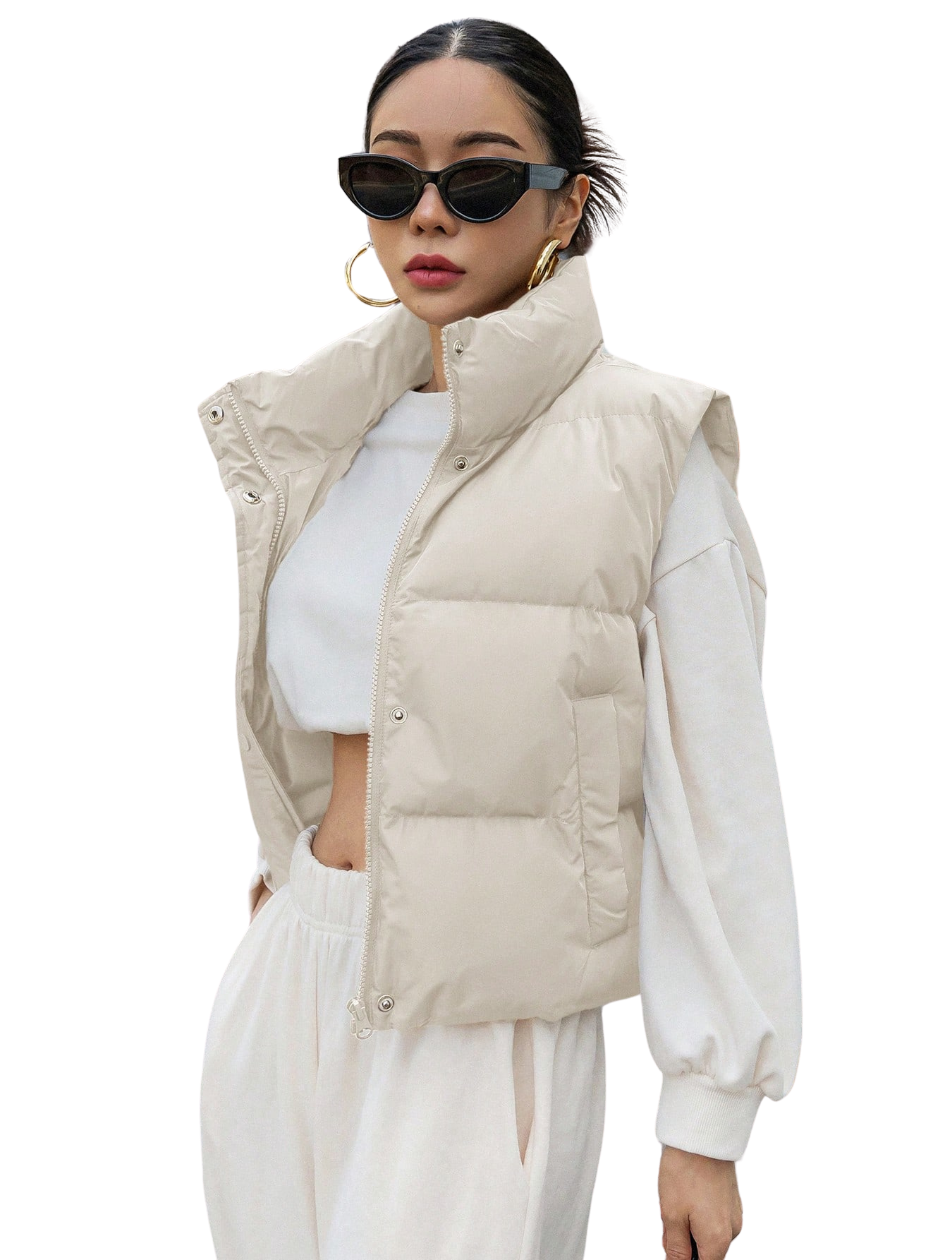 Colete Feminino Curto para Inverno – Jaqueta com Zíper Frontal