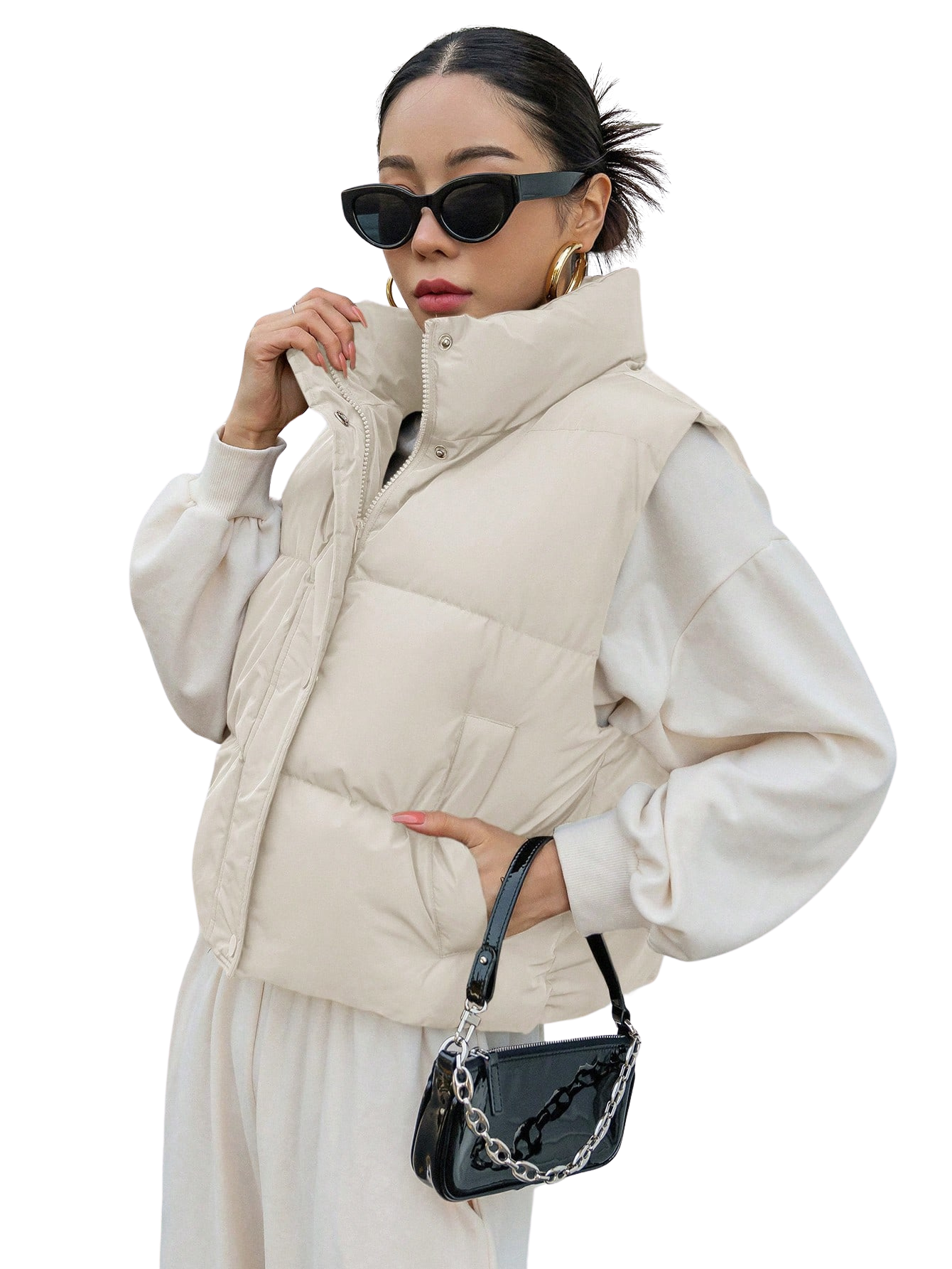 Colete Feminino Curto para Inverno – Jaqueta com Zíper Frontal