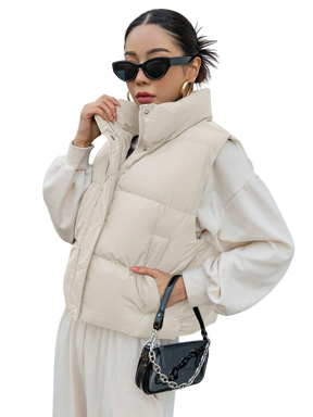 Colete Feminino Curto para Inverno – Jaqueta com Zíper Frontal