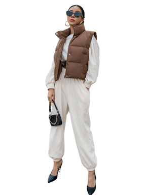 Colete Feminino Curto para Inverno – Jaqueta com Zíper Frontal