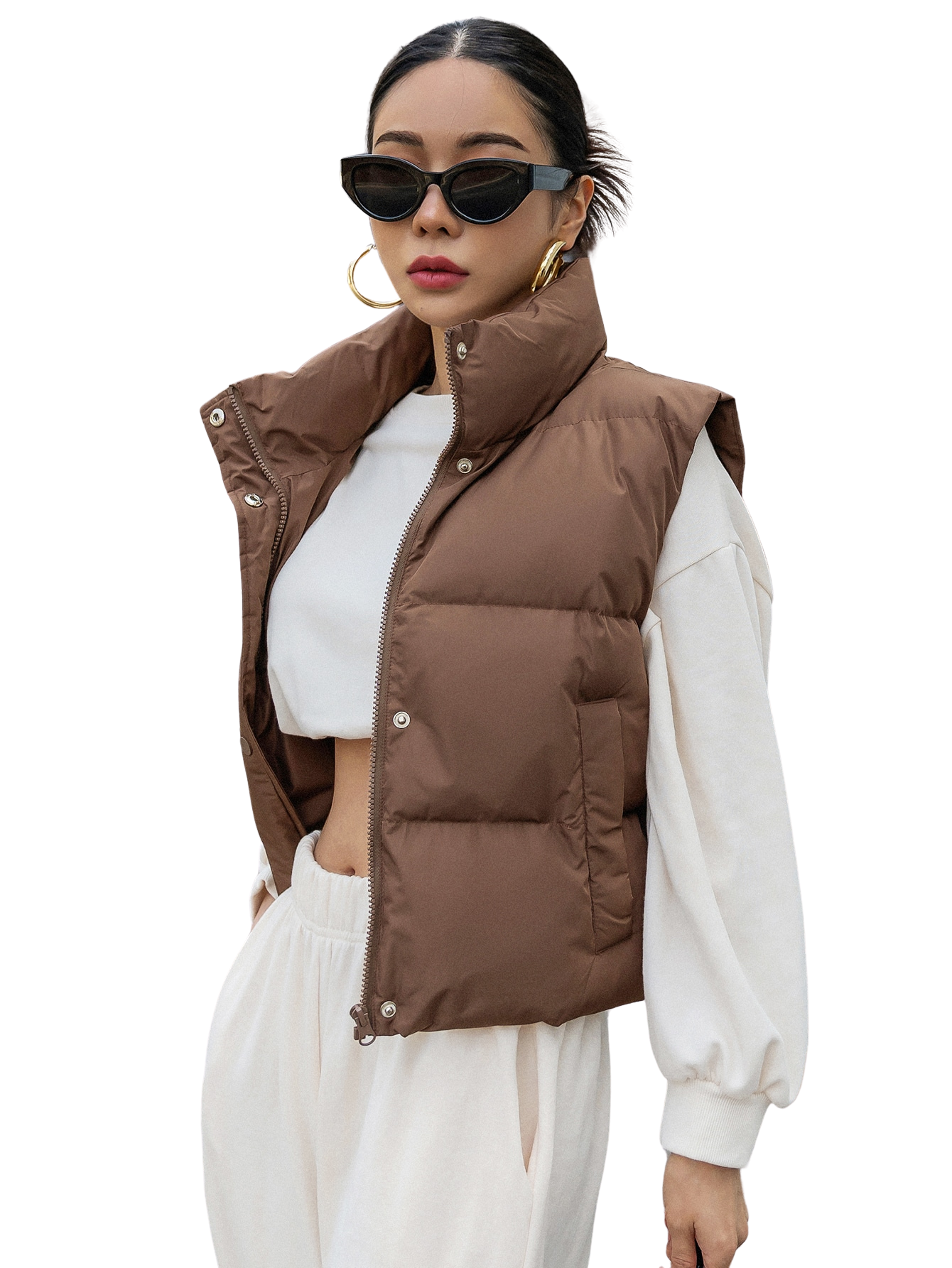 Colete Feminino Curto para Inverno – Jaqueta com Zíper Frontal