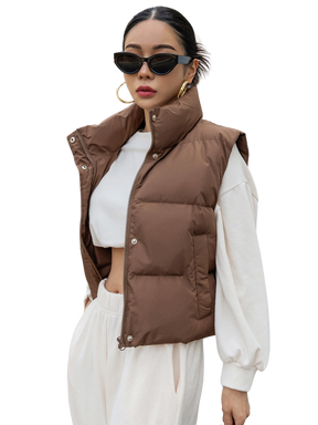 Colete Feminino Curto para Inverno – Jaqueta com Zíper Frontal