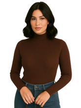 Blusa Cacharrel Feminina Inverno – Gola Alta Ribana, Algodão Canelado, Manga Longa