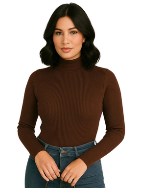 Blusa Cacharrel Feminina Inverno – Gola Alta Ribana, Algodão Canelado, Manga Longa