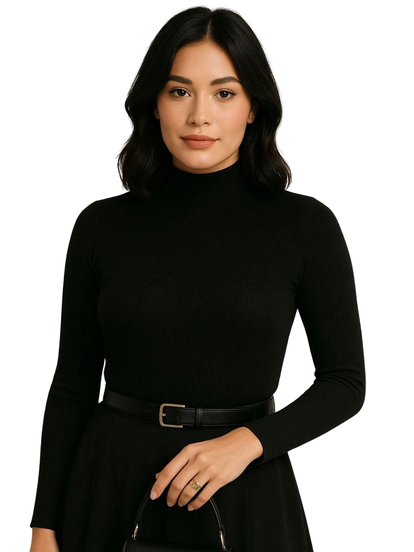 Blusa Cacharrel Feminina Inverno – Gola Alta Ribana, Algodão Canelado, Manga Longa