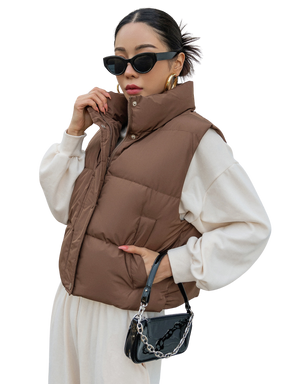 Colete Feminino Curto para Inverno – Jaqueta com Zíper Frontal