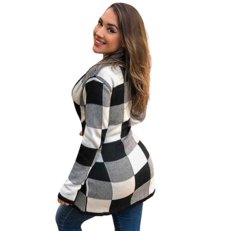 Cardigan Feminino Xadrez Sobretudo - Estilo e Conforto em Uma Peça