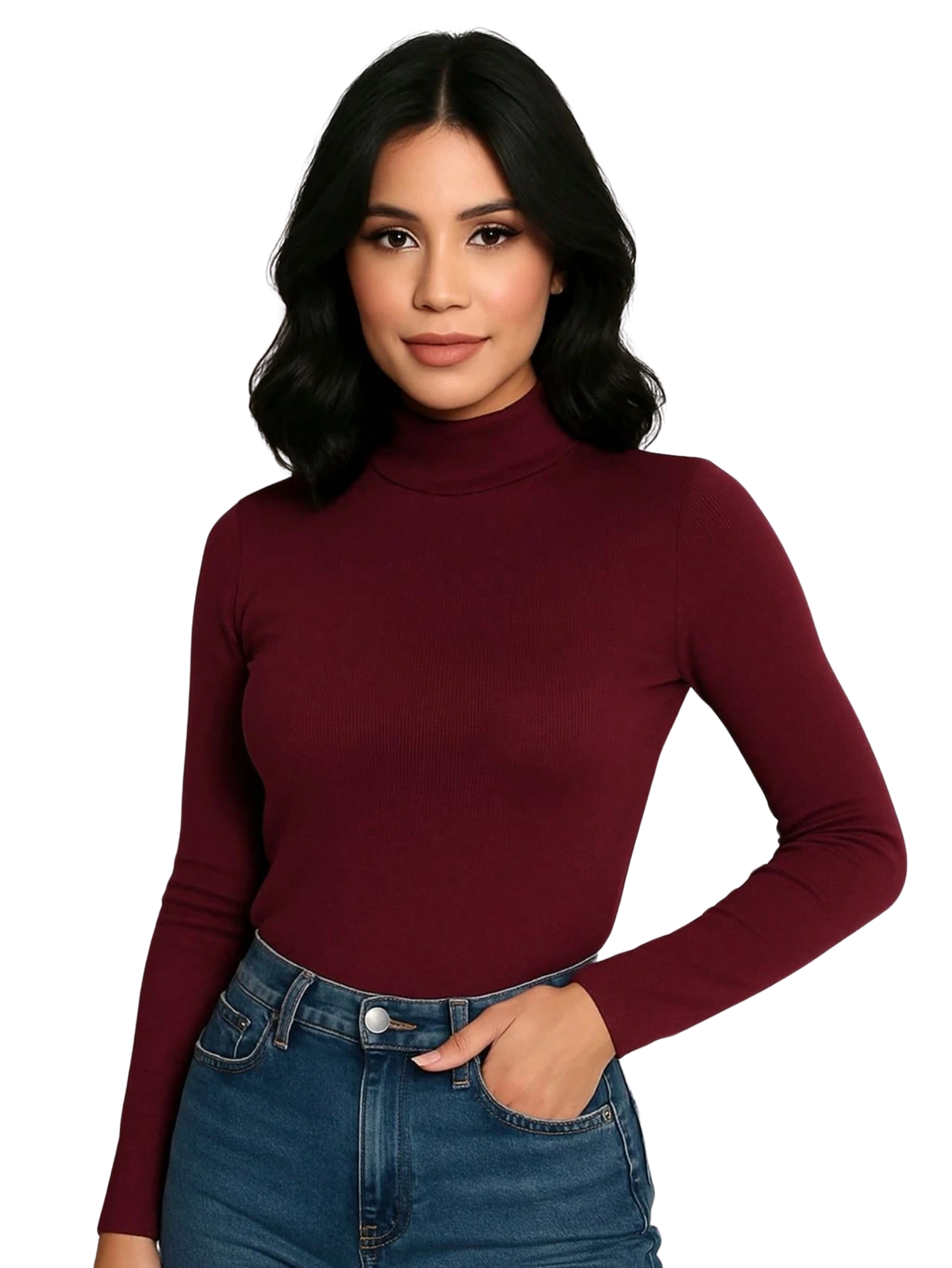 Blusa Cacharrel Feminina Inverno – Gola Alta Ribana, Algodão Canelado, Manga Longa