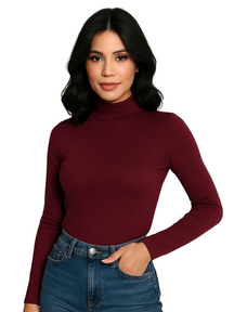 Blusa Cacharrel Feminina Inverno – Gola Alta Ribana, Algodão Canelado, Manga Longa