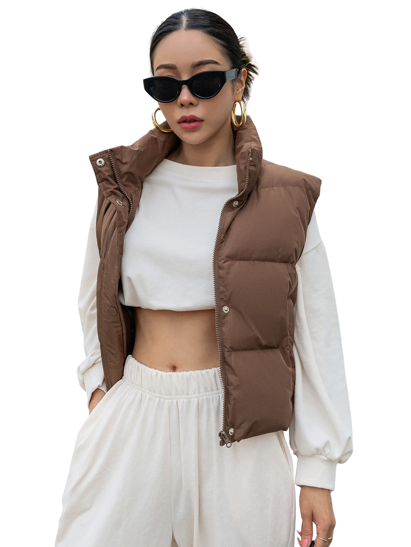 Colete Feminino Curto para Inverno – Jaqueta com Zíper Frontal