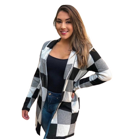 Cardigan Feminino Xadrez Sobretudo - Estilo e Conforto em Uma Peça