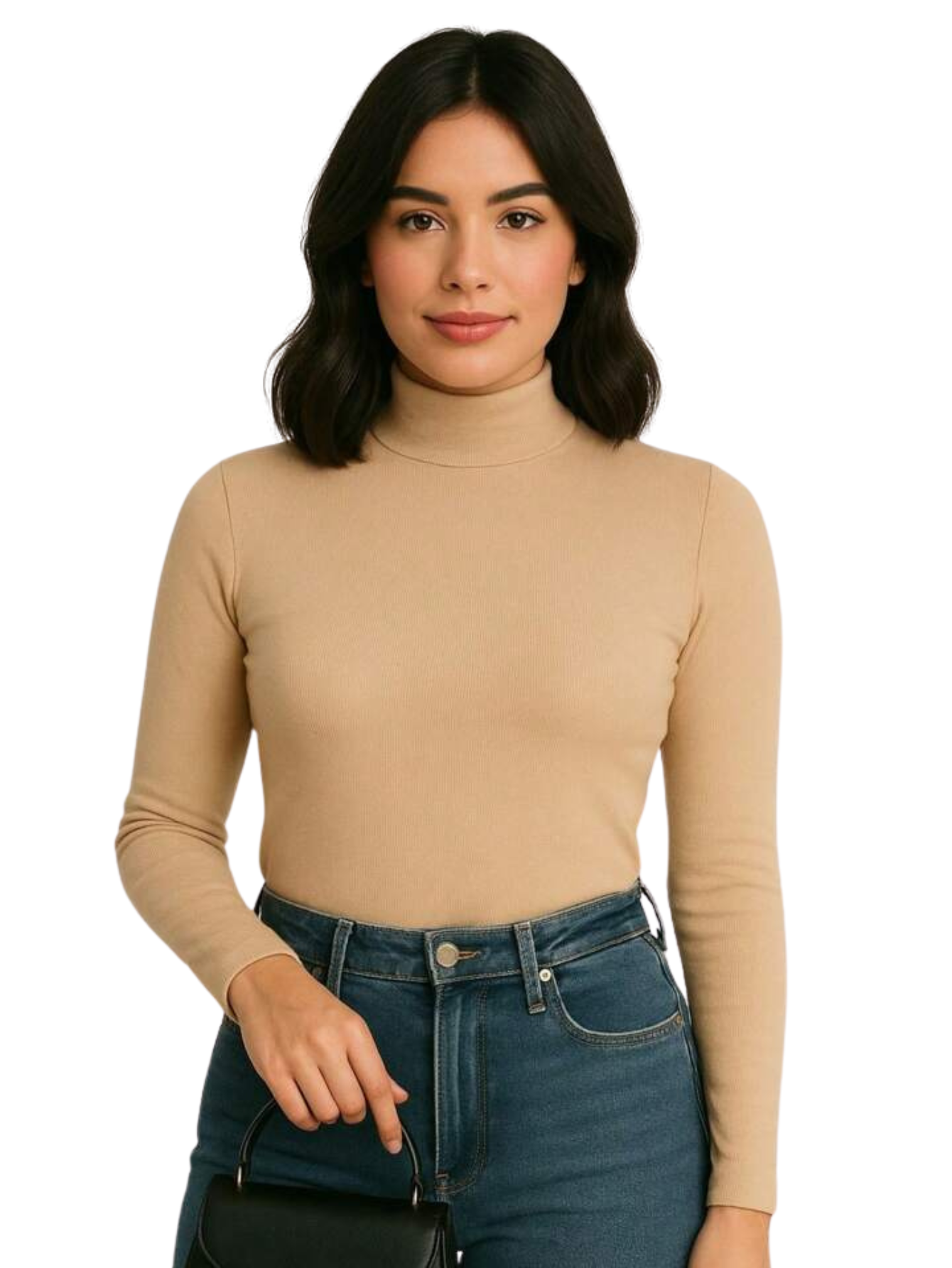 Blusa Cacharrel Feminina Inverno – Gola Alta Ribana, Algodão Canelado, Manga Longa