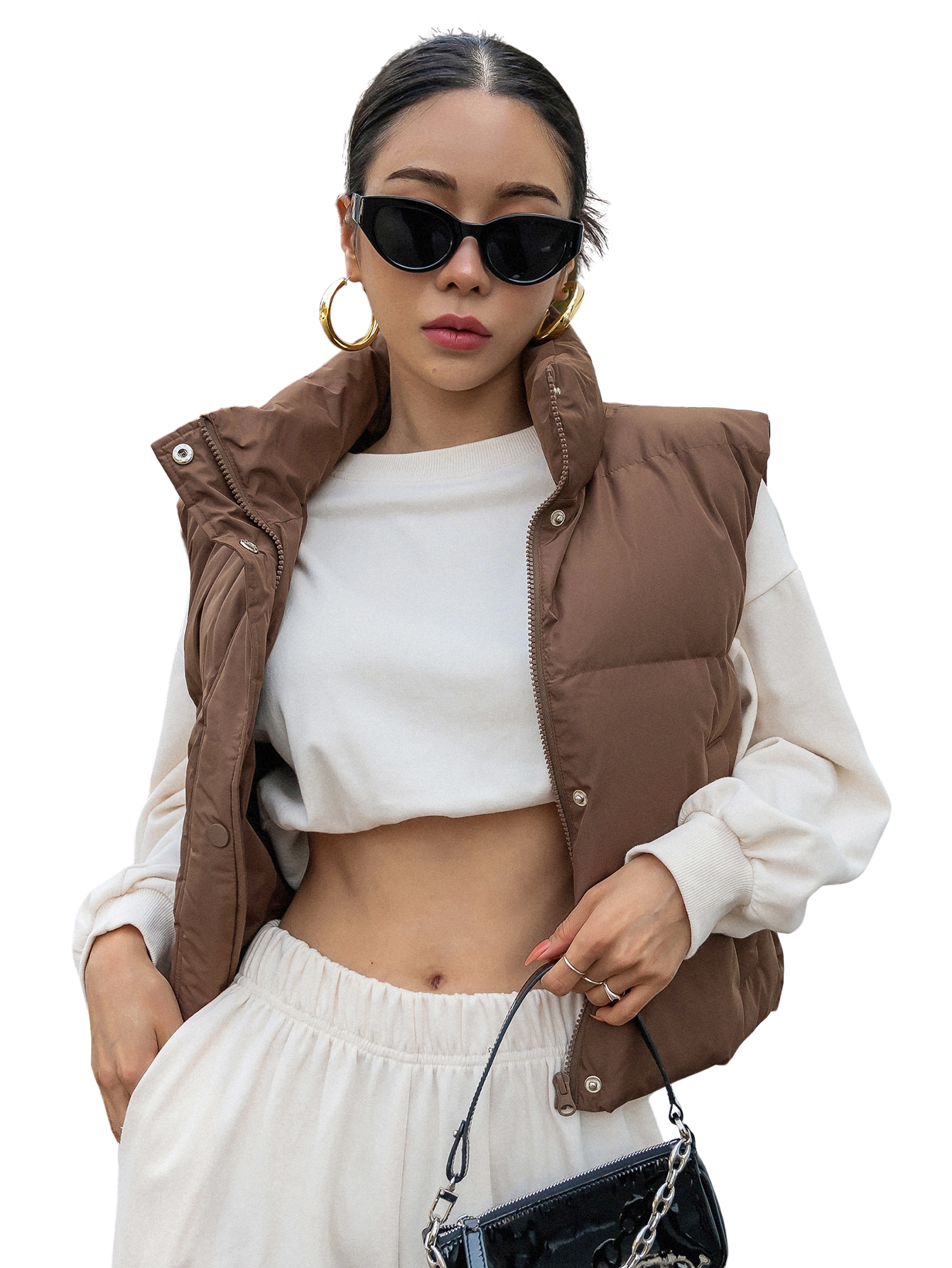 Colete Feminino Curto para Inverno – Jaqueta com Zíper Frontal