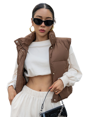 Colete Feminino Curto para Inverno – Jaqueta com Zíper Frontal
